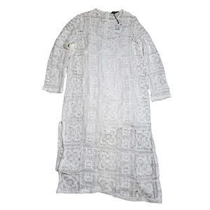 Zara Ling Sleeve Midi Sheer Lace Ivory Dress